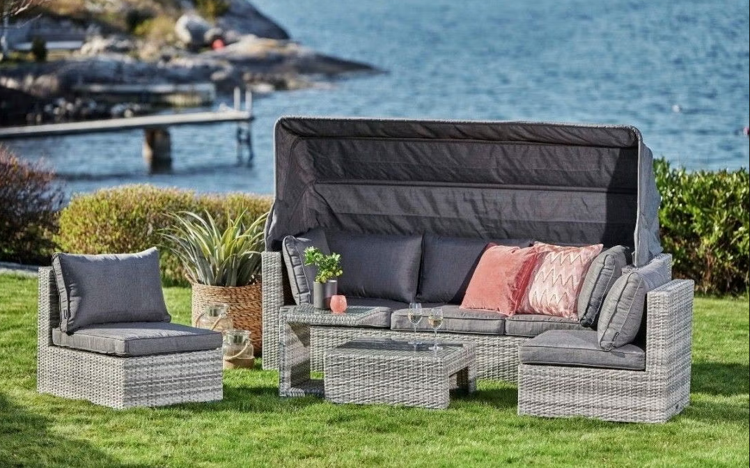Easy Living Faros Loungesett – 6-personers sofagruppe med justerbart tak