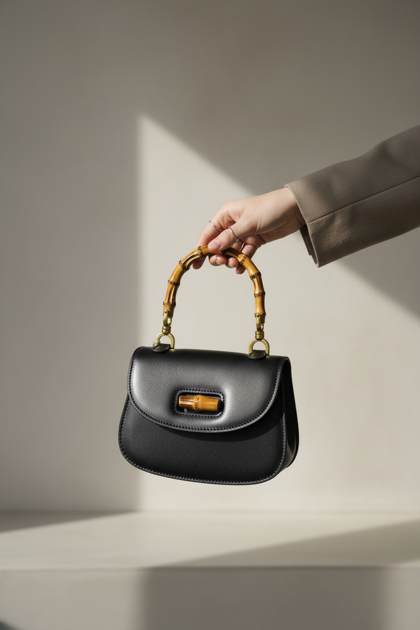 Sort kuskinnveske holdt i hånden