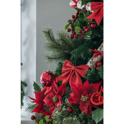 Rød glittersløyfe julepynt 15 x 17cm - Glitter juletrepynt