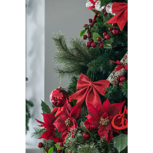 Rød glittersløyfe julepynt 15 x 17cm - Glitter juletrepynt