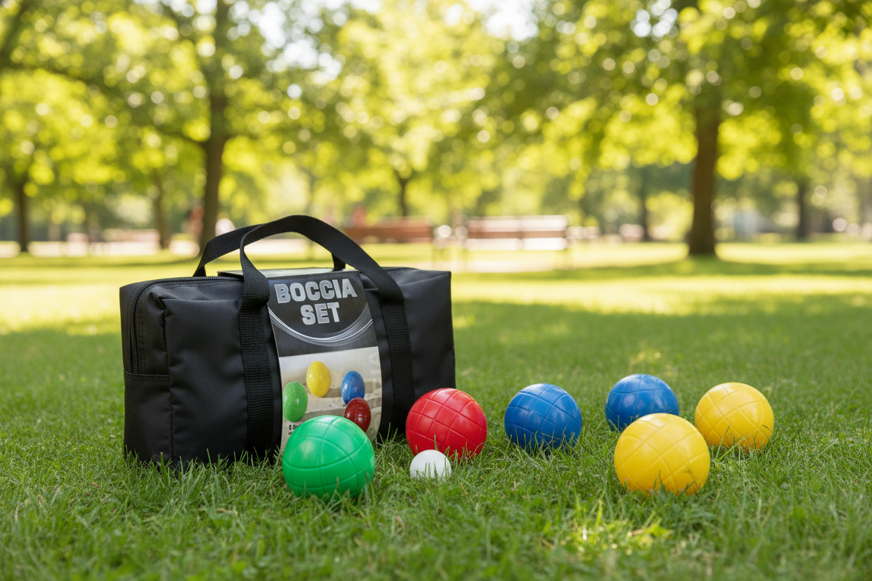 Sunflex boccia-sett med bag i utendørs omgivelser