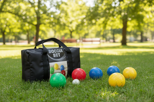 Sunflex boccia-sett med bag i utendørs omgivelser