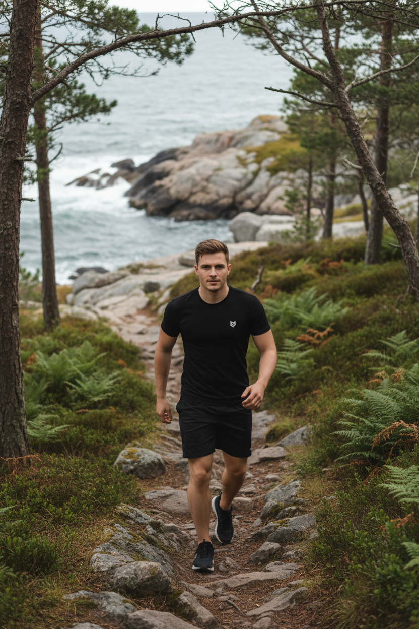 T-skjorte svart – mann i naturomgivelser