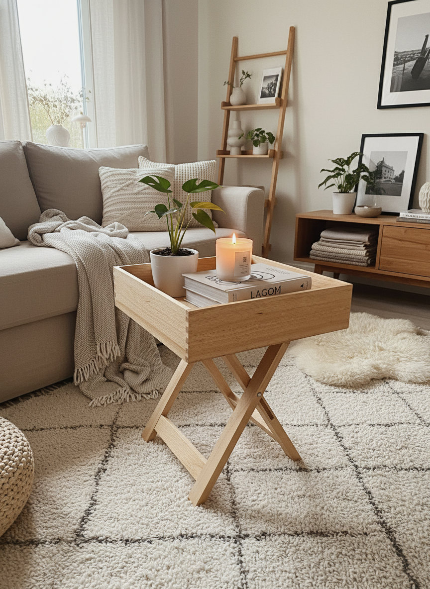 Trebord i koselig nordisk setting