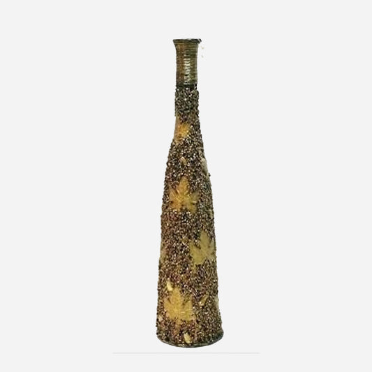 Blikkfang vase i metall med høstblader - antikkgull- 80 cm