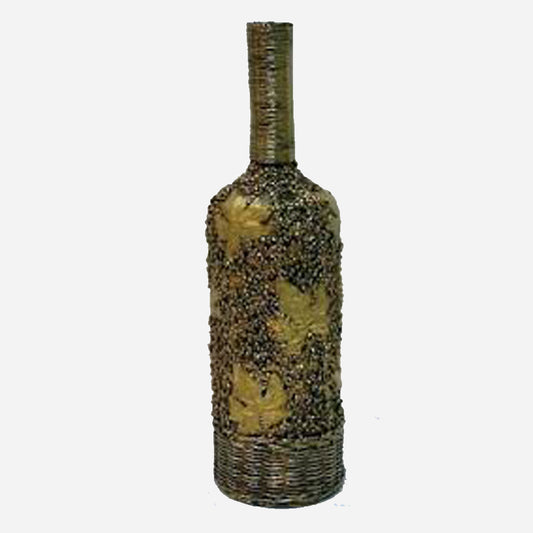 Blikkfang flaskeformet vase med høstblader - antikkgull - 60 cm