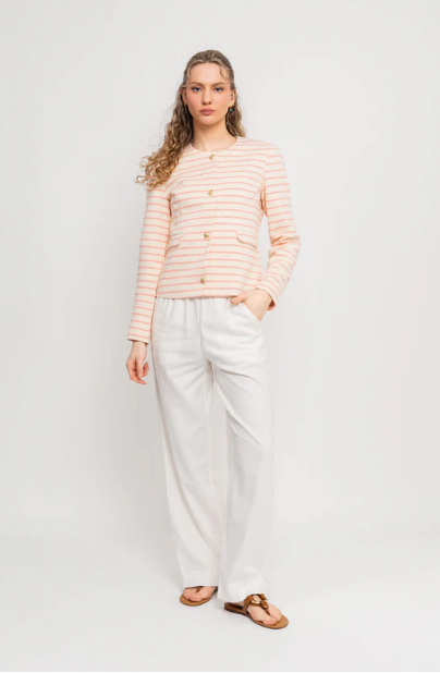 Y.A.S Flaxy Hmw Linen Pant - Star White - Hvit linbukse