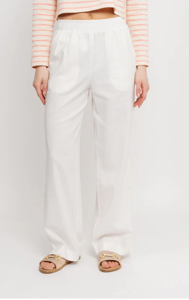 Y.A.S Flaxy Hmw Linen Pant - Star White - Hvit linbukse