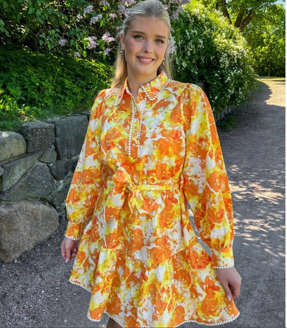 Y.A.S Yasrosalina Ls Dress - S Rosalina Print - Oransje sommerkjole