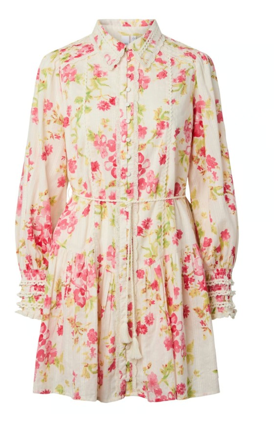 Y.A.S Yassomelli Ls Shirt Dress - Birch Red Flower - Skjortekjole