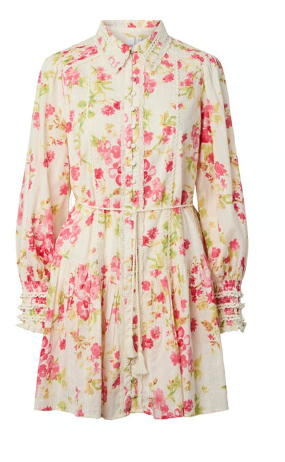 Y.A.S Yassomelli Ls Shirt Dress - Birch Red Flower - Skjortekjole